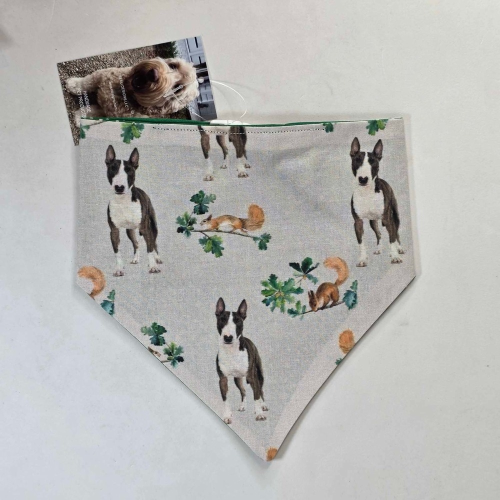Beau Dog Bandana Designs Bull Terrier Squirrel Reversible Polka Dot Small 16"